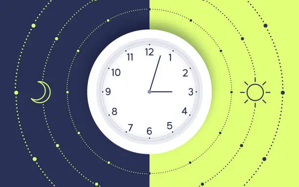 Warm illustration of a clock and a steady daily flow